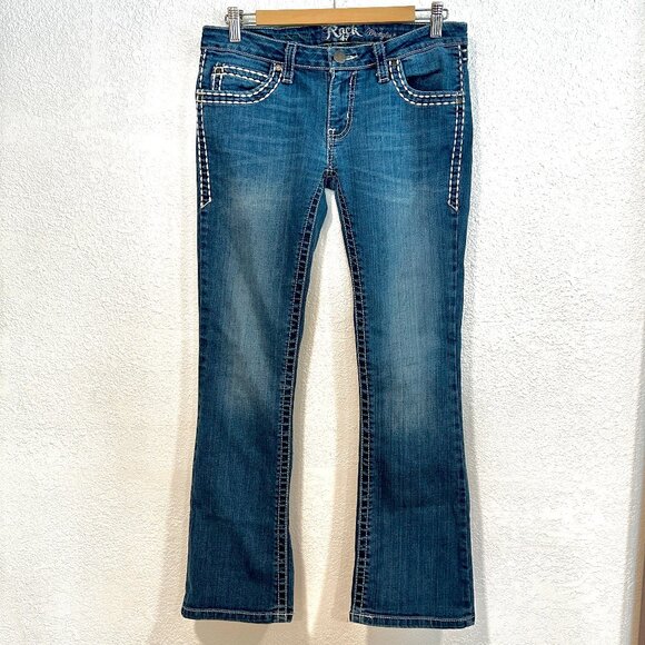 Wrangler Denim - Wrangler Rock 47 Womens Ultra Low Rise Blue Jeans Tag Size 28x30 Fits W32xL28.5